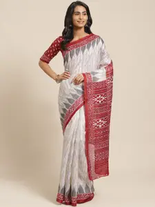 Saree mall Cream-Coloured & Maroon Art Silk Printed Bhagalpuri Saree