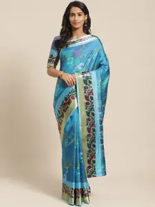 Saree mall Blue & Purple Floral Print Saree