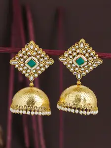 Sukkhi Green & Gold-Plated Handcrafted Kundan Dome Shaped Jhumkas