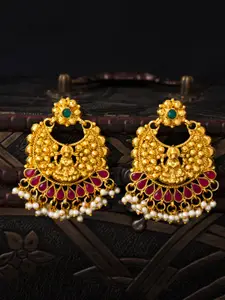Sukkhi Red & Green Gold-Plated Handcrafted Pearls Classic Chandbalis