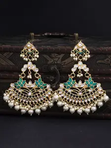 Sukkhi Blue & Gold-Plated Enamelled Kundan Classic Drop Earrings