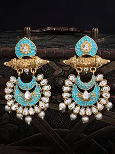 Sukkhi Blue & Gold-Plated Meenakari Classic Chandbalis