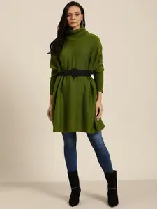 Sangria Women Olive Green Solid Sweater