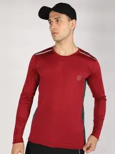 CHKOKKO Men Maroon Solid Dri-FIT T-shirt