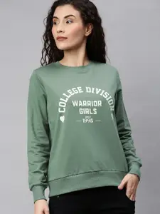 ONLY Women Green Pure Cotton Printed Sweatshirt