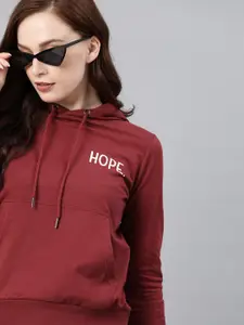 ONLY Women Maroon Printed Hooded Sweatshirt