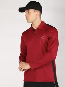 Chkokko Men Maroon Solid Polo Collar Training T-shirt