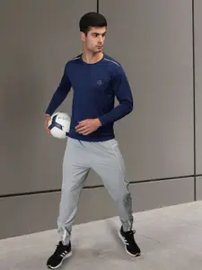 CHKOKKO Men Blue Solid Round Neck Training T-shirt