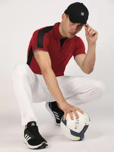 CHKOKKO Men Maroon Solid Polo Collar Gym T-shirt