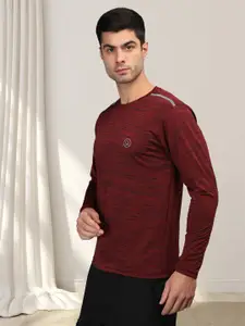 Chkokko Men Burgundy Self Design  Dri-FIT T-shirt