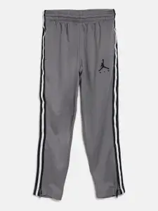 Jordan Boys Charcoal Grey Solid Jumpman Air Suit Track Pants With Side Stripes