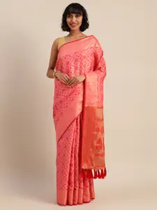 VASTRANAND Pink & Red Silk Blend Woven Design Patola Saree