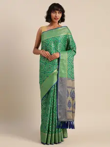 VASTRANAND Green & Blue Silk Blend Woven Design Patola Saree
