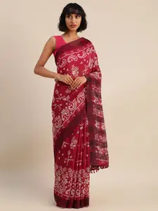 Rajnandini Red & Beige Silk Blend Printed Dabu Saree