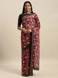 Amrutam Fab Maroon Floral Printed Silk Blend Saree