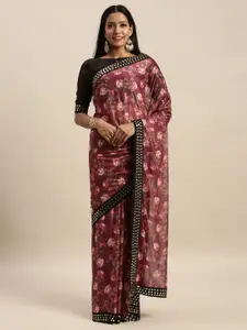 Amrutam Fab Maroon Floral Printed Silk Blend Saree