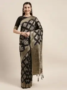 Amrutam Fab Black & Grey Silk Blend Woven Design Banarasi Saree