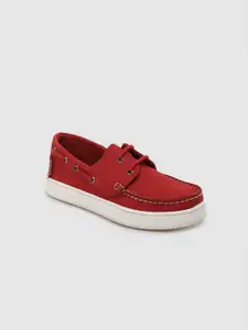 METRO KIDS COMPANY Boys Red Solid Leather Boat Shoes