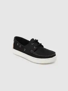 METRO KIDS COMPANY Boys Navy Blue Solid Leather Boat Shoes