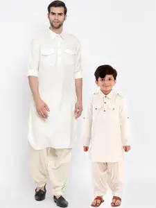 VASTRAMAY Men Cream-Coloured Solid Kurta with Salwar