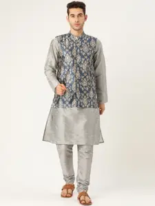 SOJANYA Men Grey Printed Kurta with Churidar
