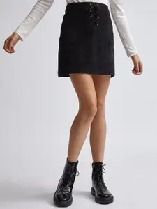 DOROTHY PERKINS Women Black Solid Corduroy A-Line Skirt
