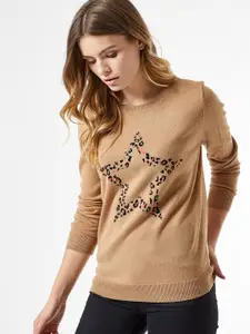 DOROTHY PERKINS Women Brown & Black Self Design Pullover Sweater