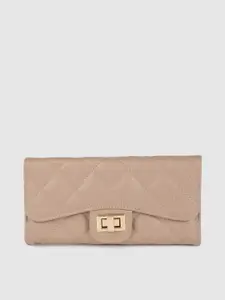 DressBerry Women Beige Solid Quilted Two Fold Wallet