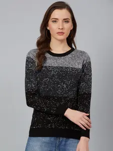 Cayman Women Black & Grey Colourblocked Acrylic Pullover