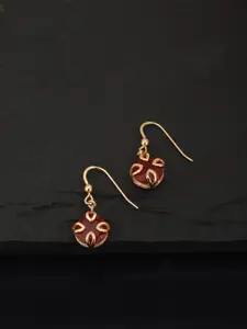 Carlton London Maroon Gold-Plated Stone-Studded Circular Drop Earrings