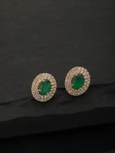 Carlton London Green Gold-Plated Oval Stone Studs