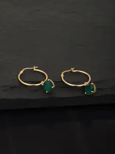 Carlton London Green Gold-Plated Artificial Stone Studded Hoop Earrings