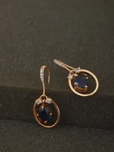 Carlton London Navy Blue Gold-Plated Stone Studded Oval Drop Earrings