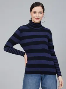 Cayman Women Blue Striped Pullover Acrylic Sweater