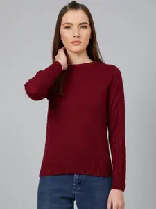 Cayman Women Burgundy Solid Pullover Sweater