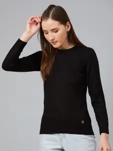 Cayman Women Black Solid Acrylic Pullover Sweater
