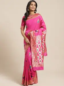 Saree mall Pink & Golden Woven Design Banarasi Saree