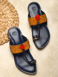 House of Pataudi Men Tan Brown Synthetic Leather Embellished Kolhapuri Sandals