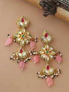Shoshaa Gold-Plated & Pink Floral Drop Earrings