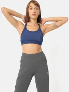 Cultsport Navy Blue Solid Non-Wired Lightly Padded Sports Bra AW19WS1236B