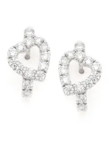 Clara Silver-Toned Rhodium-Plated Zirconia-Studded 92.5 Sterling Silver Heart Shaped Studs