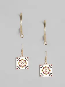 Anouk Set of 2 Gold-Toned Geometric Shaped Drop Earrings