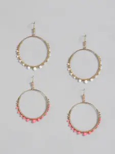 Anouk Set of 2 Gold-Plated Beaded Circular Drop Earrings