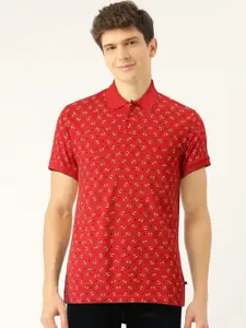 United Colors of Benetton Men Red & Cream-Coloured Printed Polo Collar T-shirt