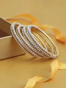 Sukkhi Set Of 4 Gold-Plated White Austrian Diamond-Studded Pearl Bangles