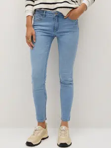 MANGO Women Blue Kim Super Skinny Fit Sustainable Low-Rise Stretchable Cropped Jeans
