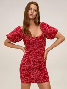 MANGO Women Pink & Red Floral Print Bodycon Dress