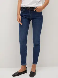 MANGO Women Navy Blue Super Skinny Low-Rise Clean Look Cropped Sustainable Push Up Jeans