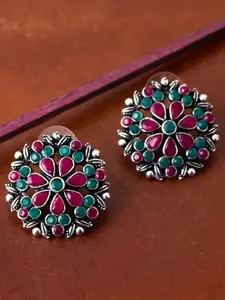 Sukkhi Red & Green Floral Oxidised Studs