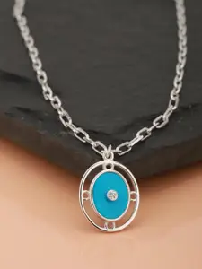 Carlton London Silver-Toned & Blue Rhodium Plated CZ-Studded Necklace